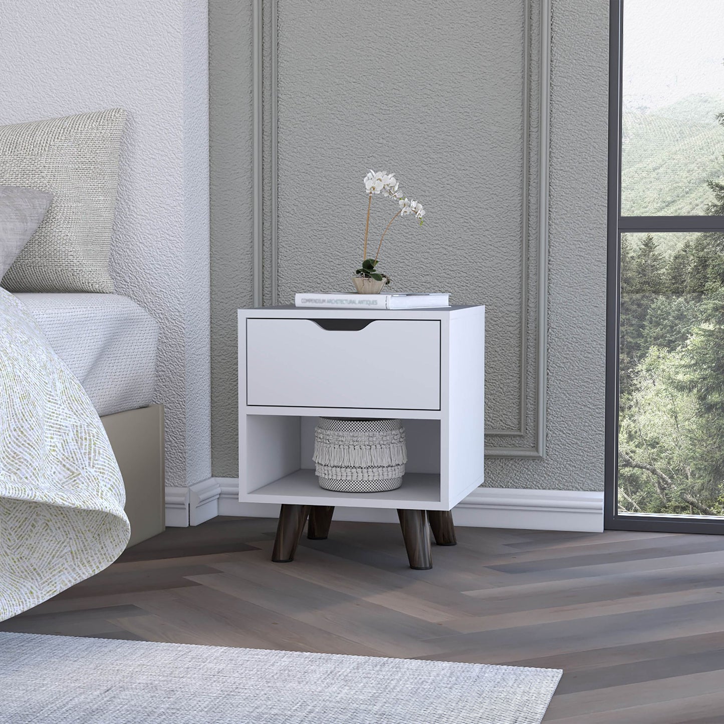 Modern Nightstand with Drawer and Open Shelf