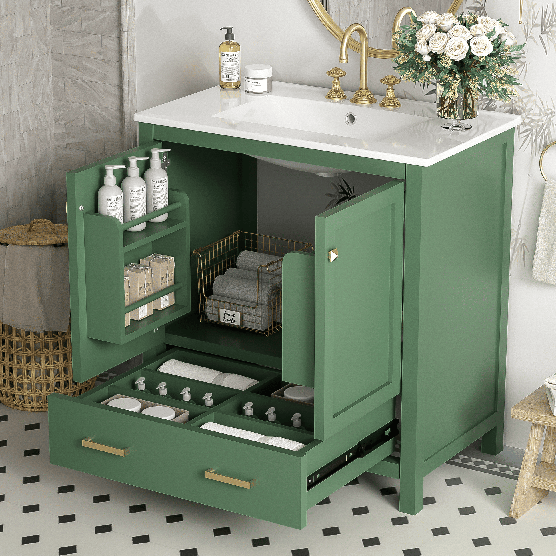 30" Green Bathroom Vanity with Single Sink
