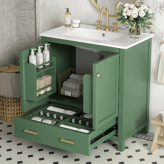 30" Green Bathroom Vanity with Single Sink