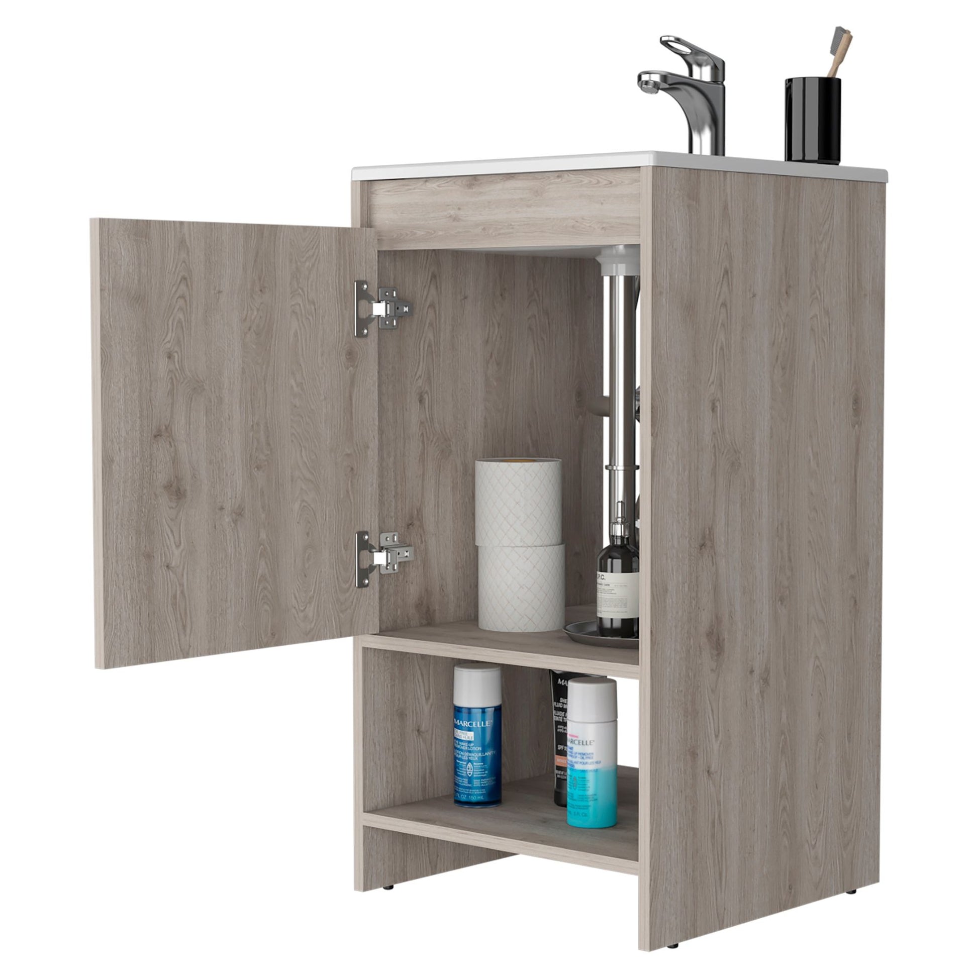 Freestanding Bathroom Vanity with Sink - Light Grey/White - room setting