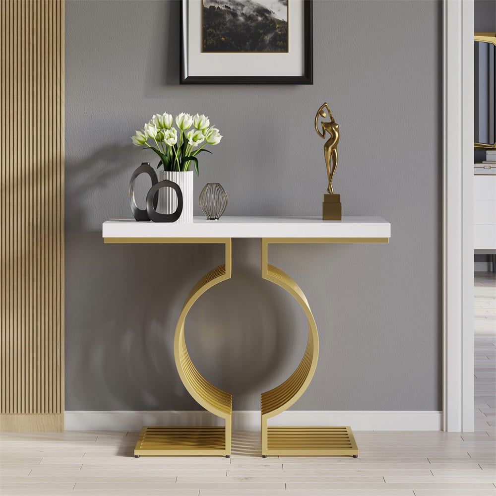 Modern White & Gold Geometric Console Table - detail view