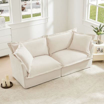 Modern Cream Chenille 2-Seat Cloud Sofa - detail view