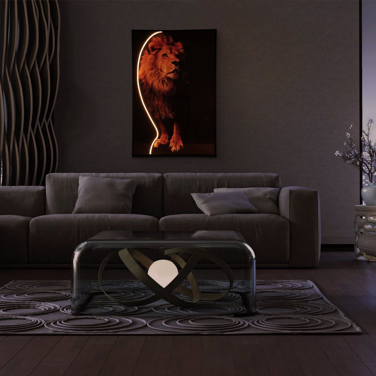 Lion Wall Art with LED Light - close-up