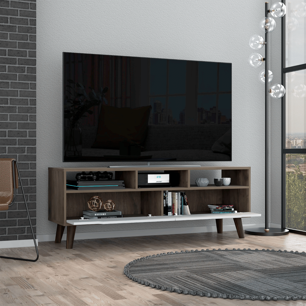 Modern TV Stand with Storage - Dark Walnut - detail view