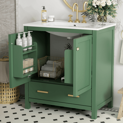 30" Green Bathroom Vanity with Single Sink - angle view