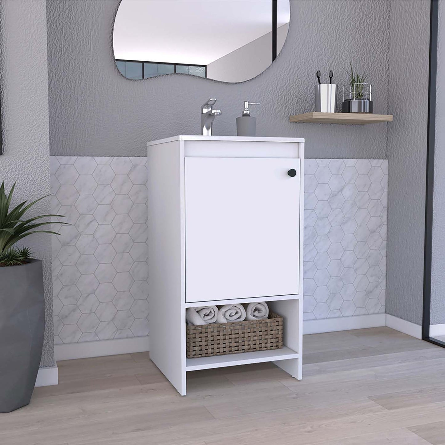 Freestanding Bathroom Vanity with Sink - Light Grey/White - angle view