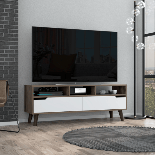 Modern TV Stand with Storage - Dark Walnut