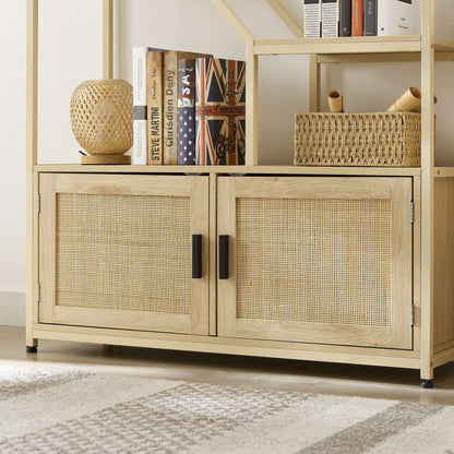 Bohemian Rattan Bookshelf - 6 Open Shelves with Storage Cabinet - lifestyle shot