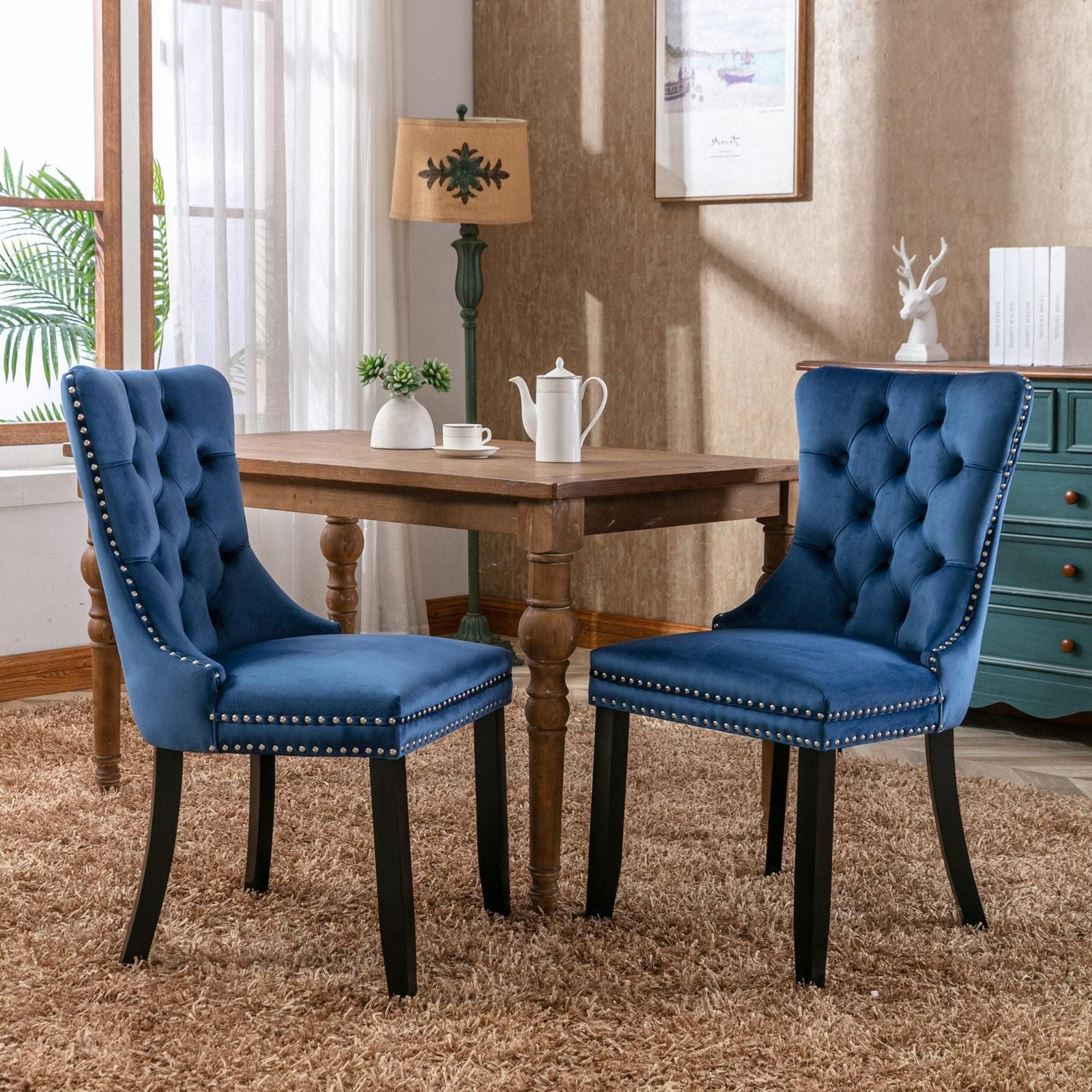 Set of 2 Modern Velvet Dining Chairs - dimensions view