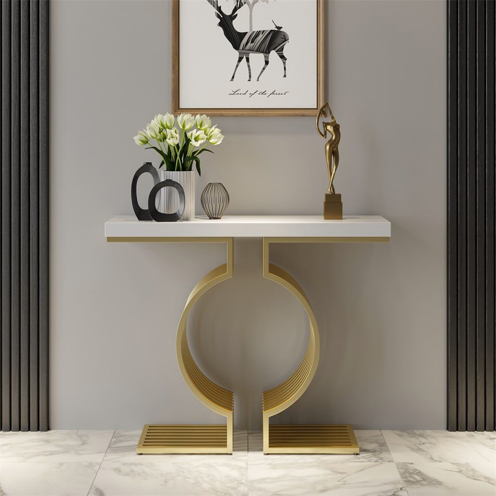 Modern White & Gold Geometric Console Table - angle view