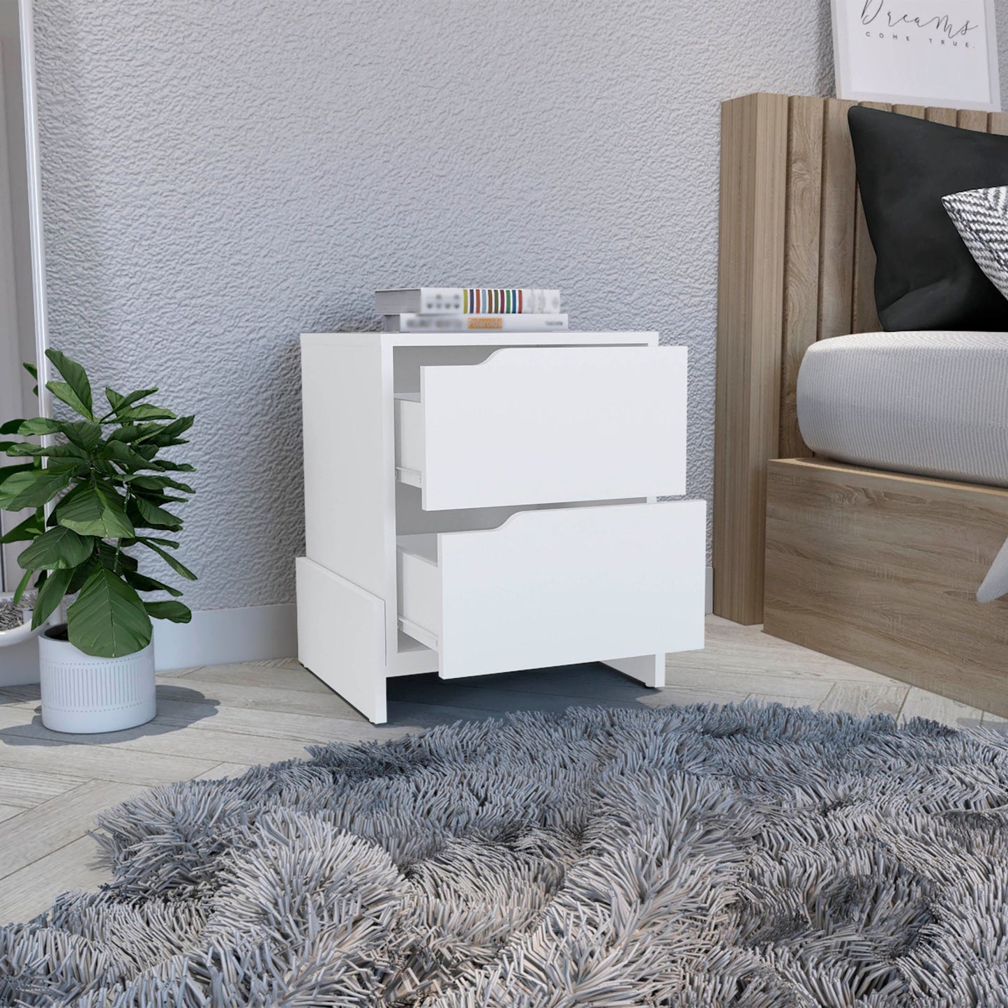 Haines Nightstand with Two-Drawers, End Table with Sturdy Base - lifestyle shot