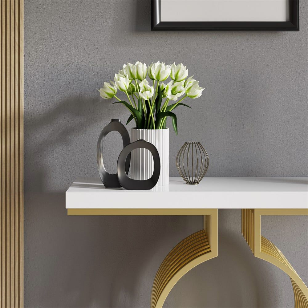 Modern White & Gold Geometric Console Table - lifestyle shot