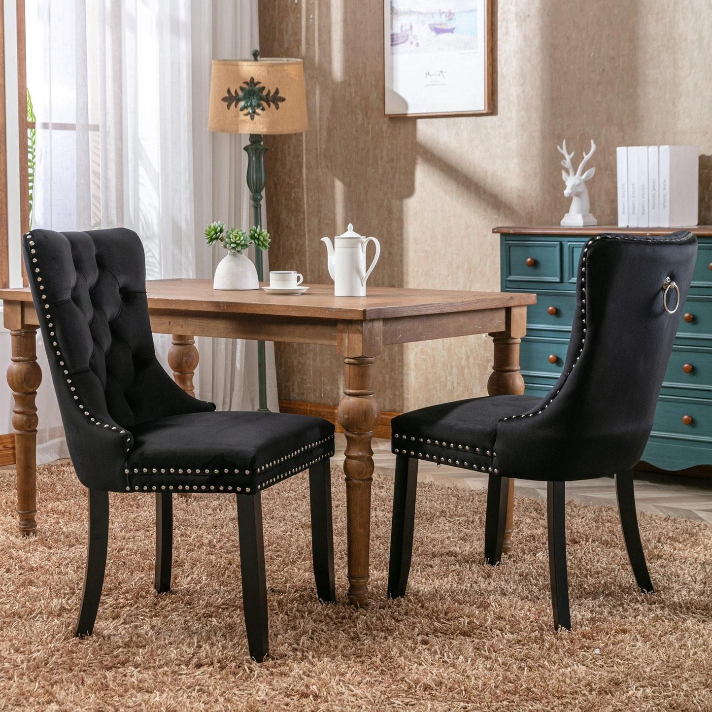 Set of 2 Modern Velvet Dining Chairs - room setting