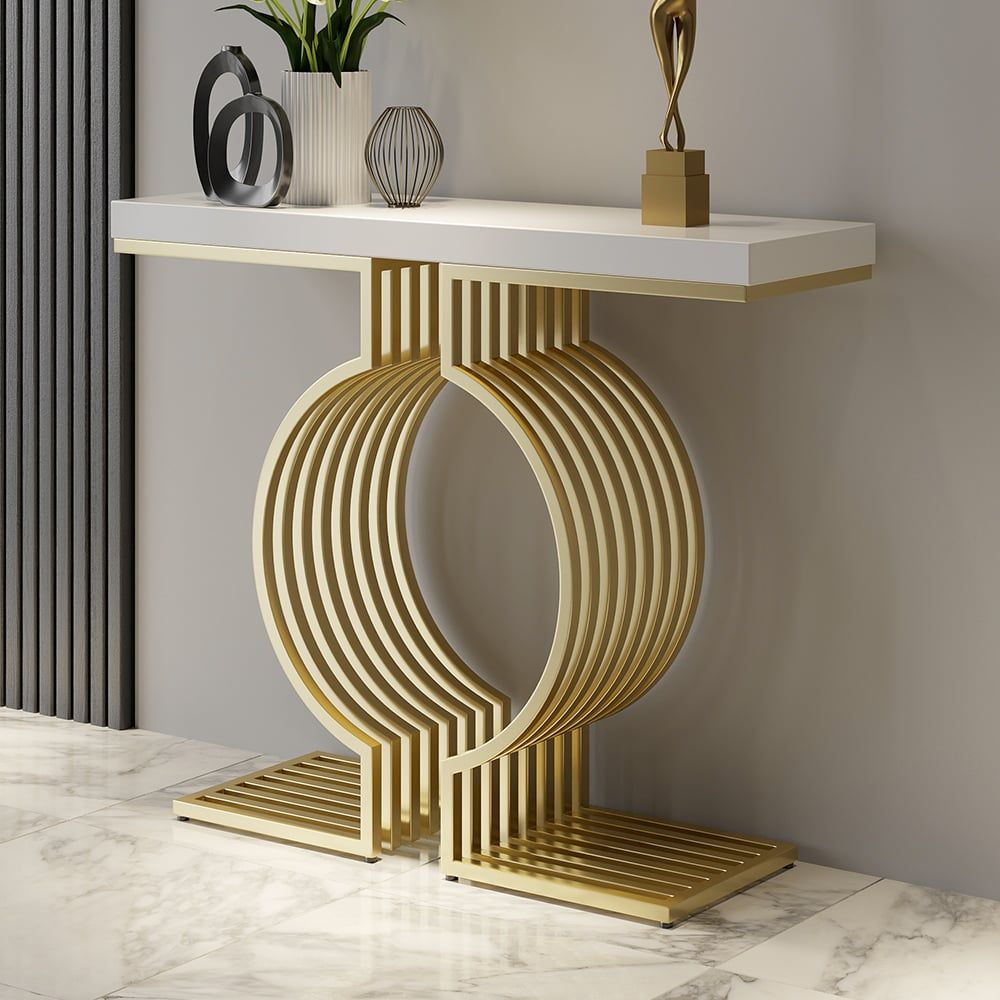 Modern White & Gold Geometric Console Table