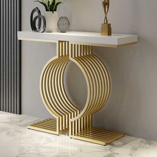 Modern White & Gold Geometric Console Table